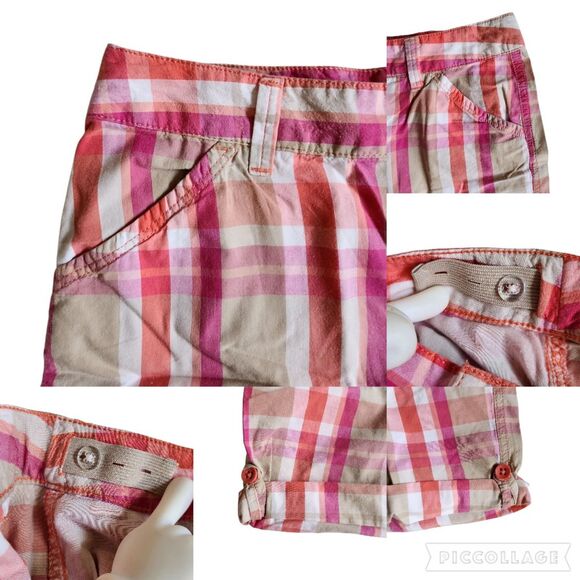So Pink Orange Plaid Cuffed Adjustable Waist Shorts Sz 16 - Picture 4 of 12